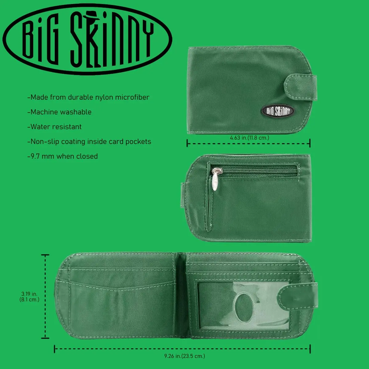 Big Skinny Taxicat Bi-Fold Slim Wallet Verdant Green | Holds Up to 25 Cards, Water Resistant, Lightweight - view 5