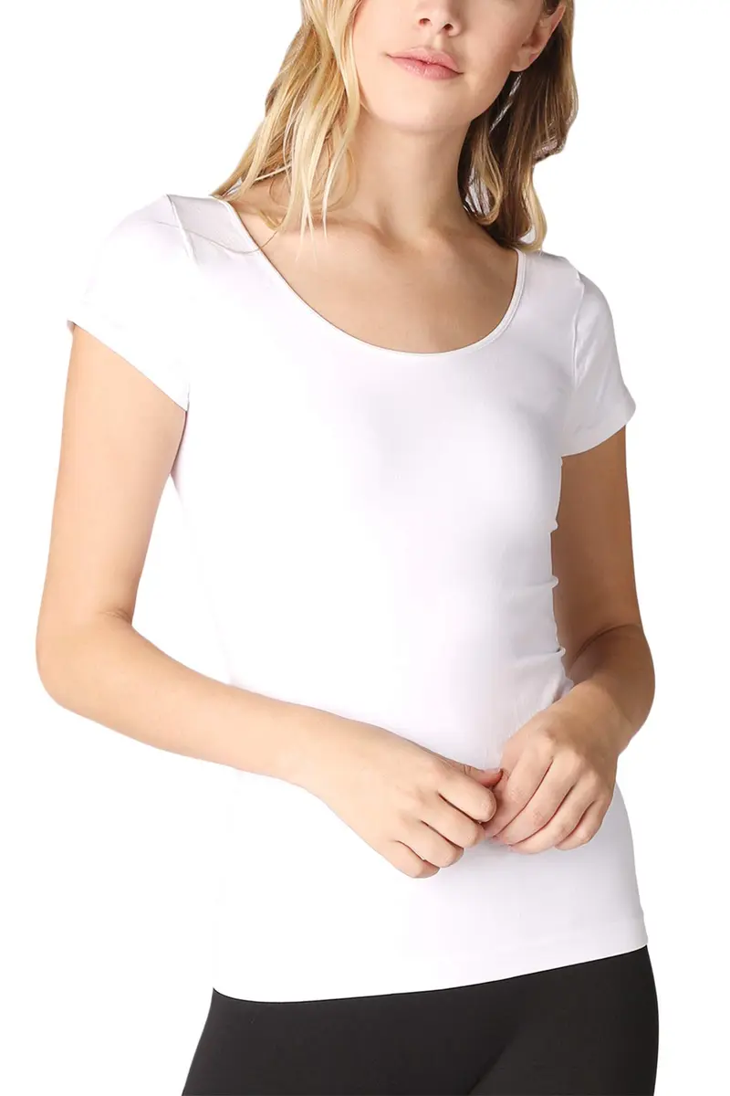 NIKIBIKI Women Seamless Cap Sleeve Scoop Neck Fitted Top | Made in USA, One Size (White) - main product image