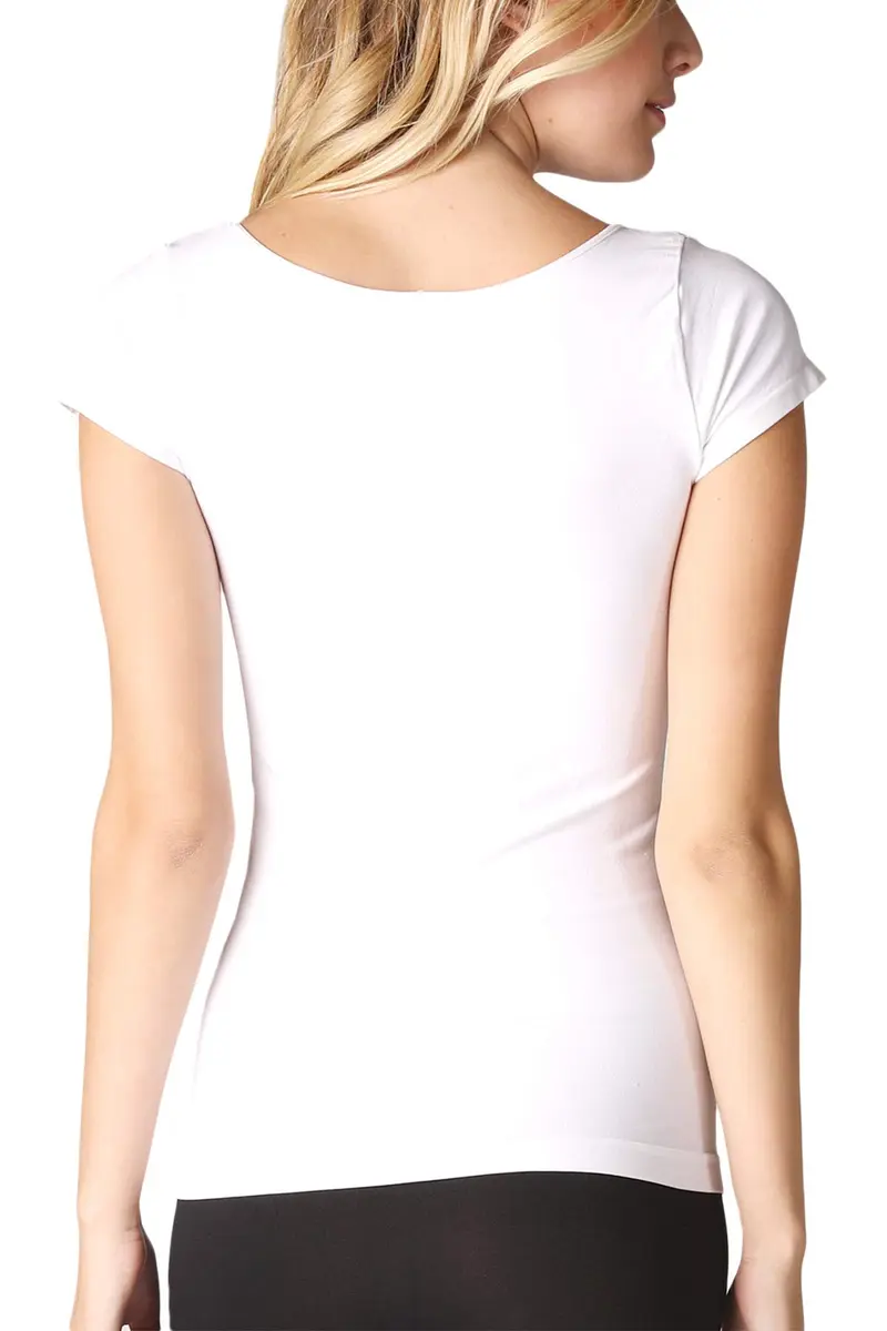 NIKIBIKI Women Seamless Cap Sleeve Scoop Neck Fitted Top | Made in USA, One Size (White) - view 3