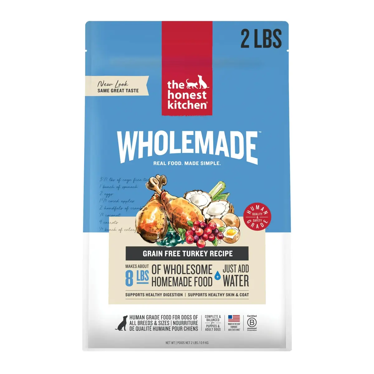 The Honest Kitchen Wholemade Grain Free Turkey Recipe Dehydrated Dog Food 2 lb (0.91 kg) | Supports Digestion & Coat - main product image