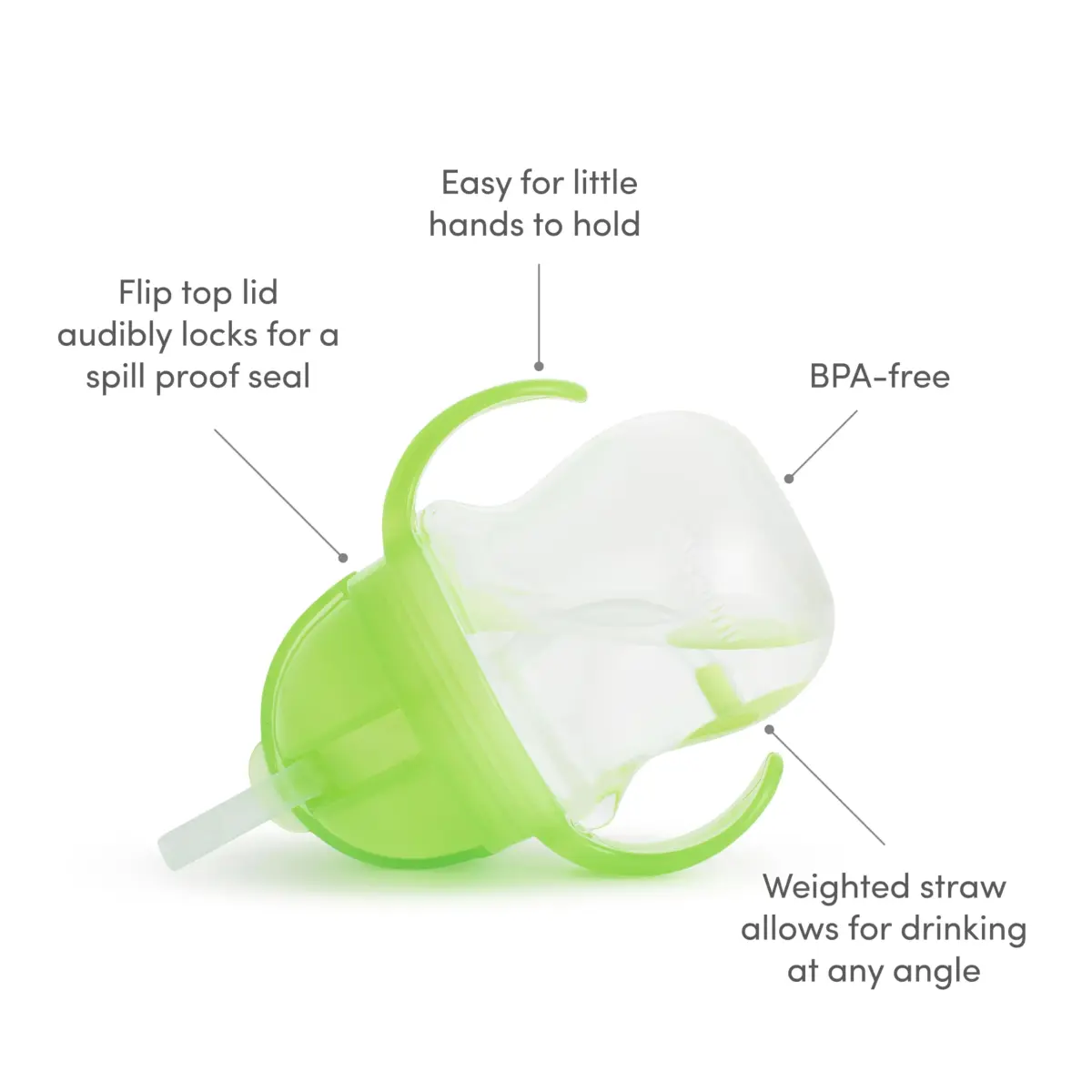 Munchkin Any Angle Weighted Straw Sippy Cup for Toddlers, 7 Ounce (207ml), Green | Spill-Proof Trainer Cup for Babies 6+ Months - view 3