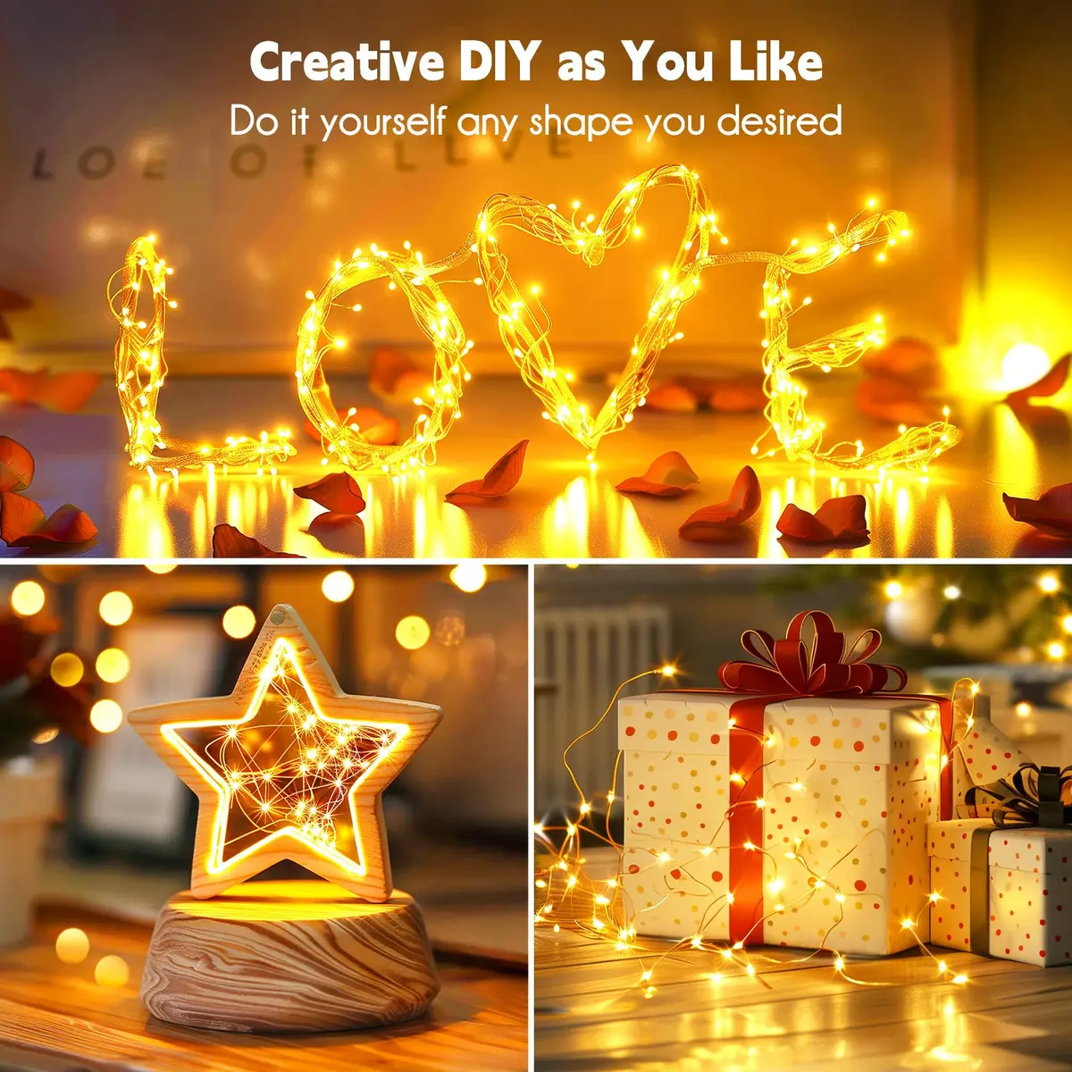 Minetom Warm White LED String Lights 33ft (10m) | 100 LEDs, IP44 Waterproof, Flexible Copper Wire - view 3