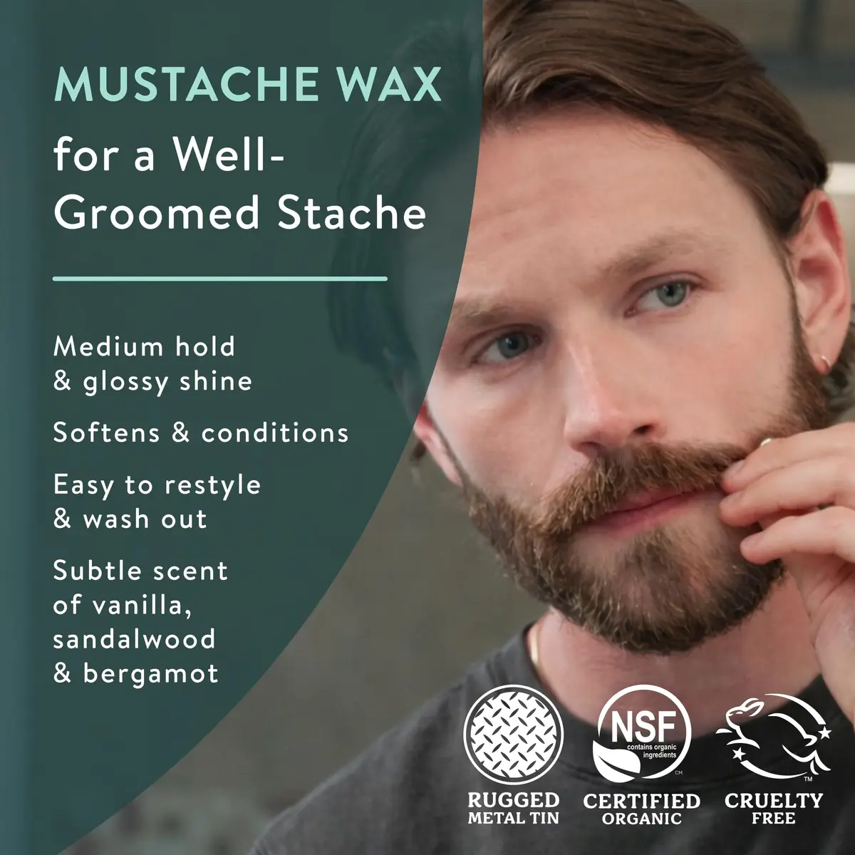 Badger Organic Mustache & Beard Wax Medium Hold 21.3ml (0.75 oz) | Natural Styling for Men - view 2