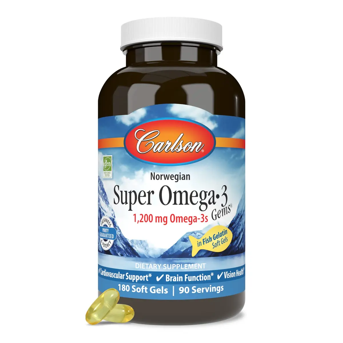 Carlson Super Omega-3 Gems, Pescatarian, 180 Softgels | 1200 mg Omega-3s EPA & DHA, Wild Caught Norwegian Fish Oil - view 5