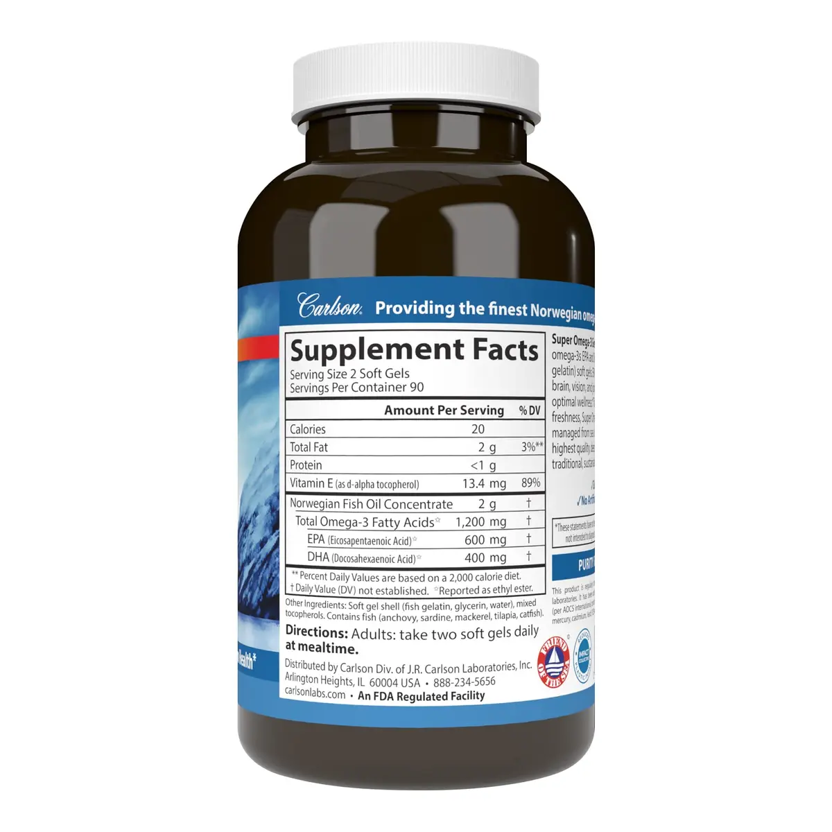 Carlson Super Omega-3 Gems, Pescatarian, 180 Softgels | 1200 mg Omega-3s EPA & DHA, Wild Caught Norwegian Fish Oil - view 2