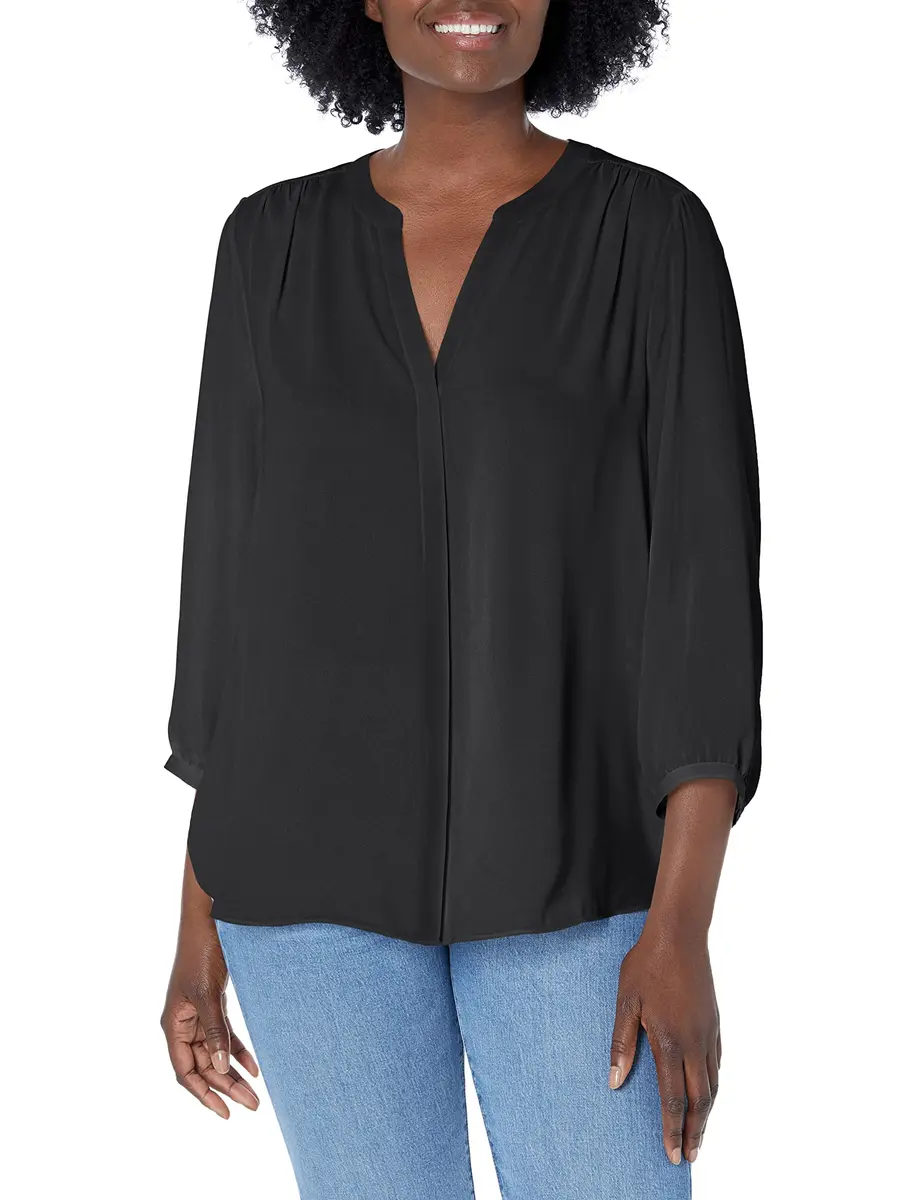 NYDJ Women’s Three-Quarter Sleeve Pintuck Blouse | Classic Lightweight Top - main product image