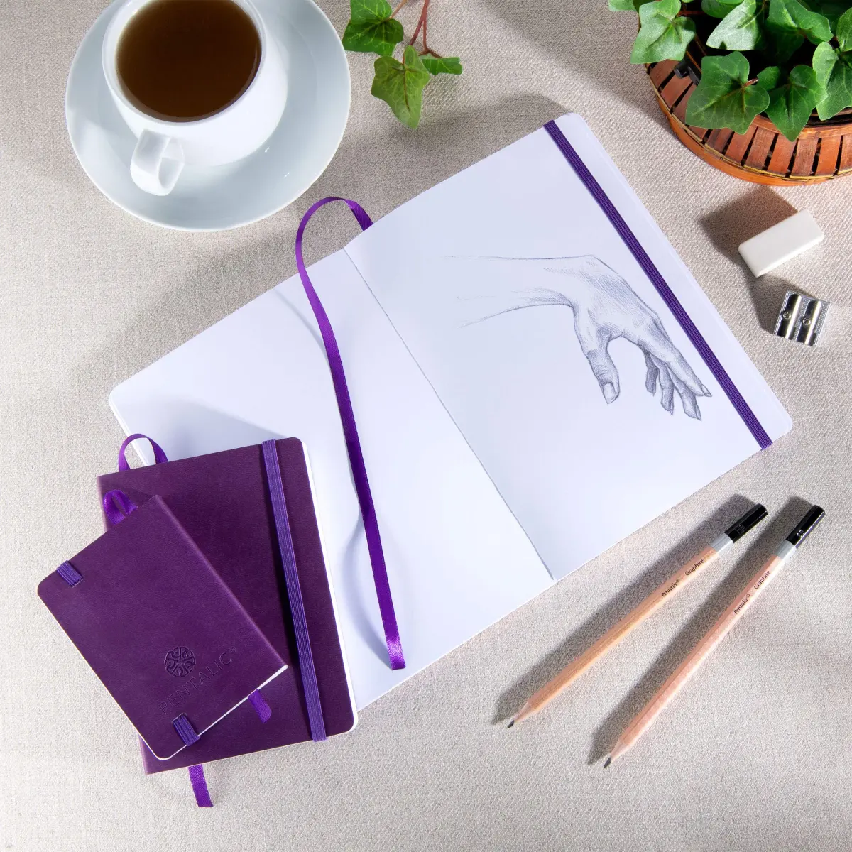 Pentalic 3" x 4" Pocket Sketchbook Traveler Journal, 160 Pages, Purple | Acid-Free Recycled Paper - view 5