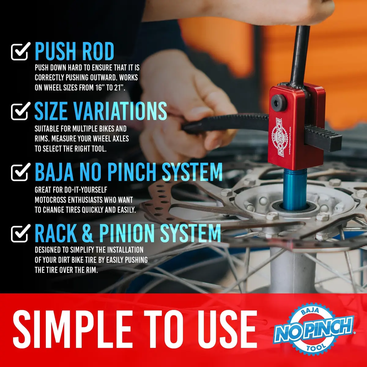 BAJA NO PINCH Ultimate Kit Dirt Bike Tire Changer Tool 16-21 in | Effortless, Durable, USA-Designed - view 4