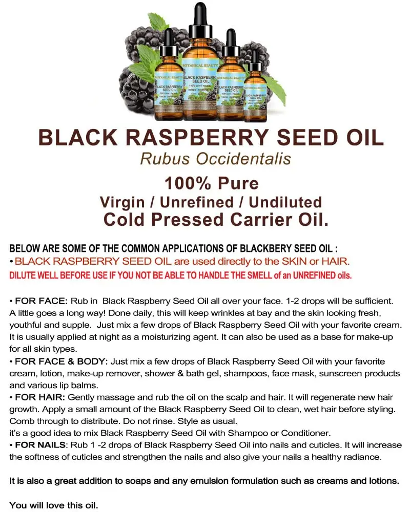 Botanical Beauty Black Raspberry Seed Oil 30 ml | Pure, Cold Pressed, Natural Moisturizer for Face, Skin, Hair - view 8