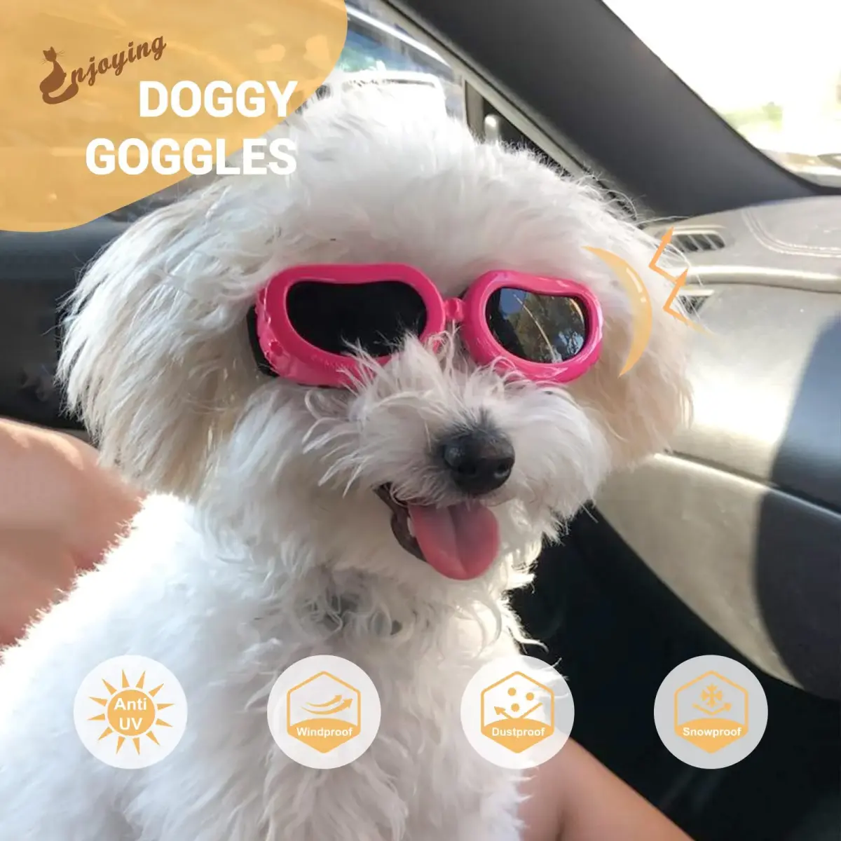 Enjoying Classic Pink Small Breed Dog Goggles - UV Protection, Windproof & Adjustable - view 3