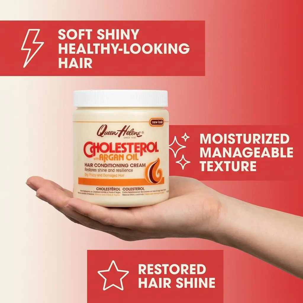 Queen Helene Cholesterol Hair Conditioning Creme with Argan Oil 443ml (15 oz) | Deep Repair for Dry, Brittle Hair - view 8