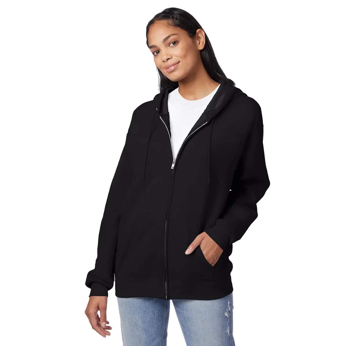 Hanes Men's Eco-Smart Full-Zip Hoodie Black Small | Classic Comfort for Indian Winters - view 4