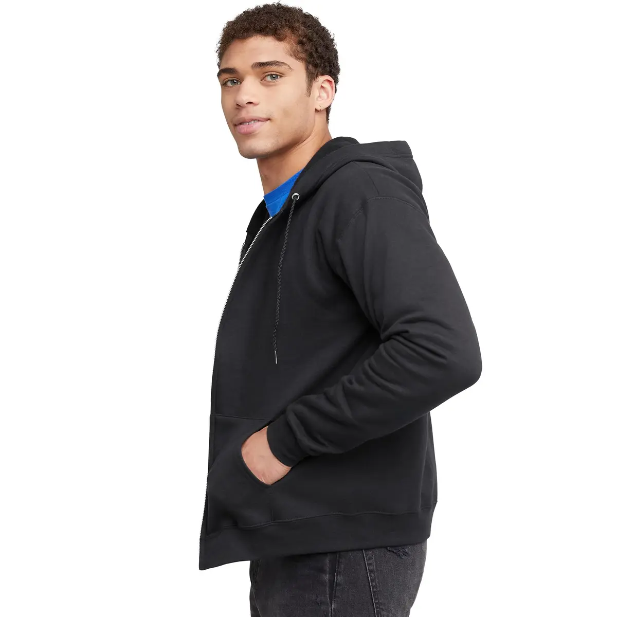 Hanes Men's Eco-Smart Full-Zip Hoodie Black Small | Classic Comfort for Indian Winters - view 5