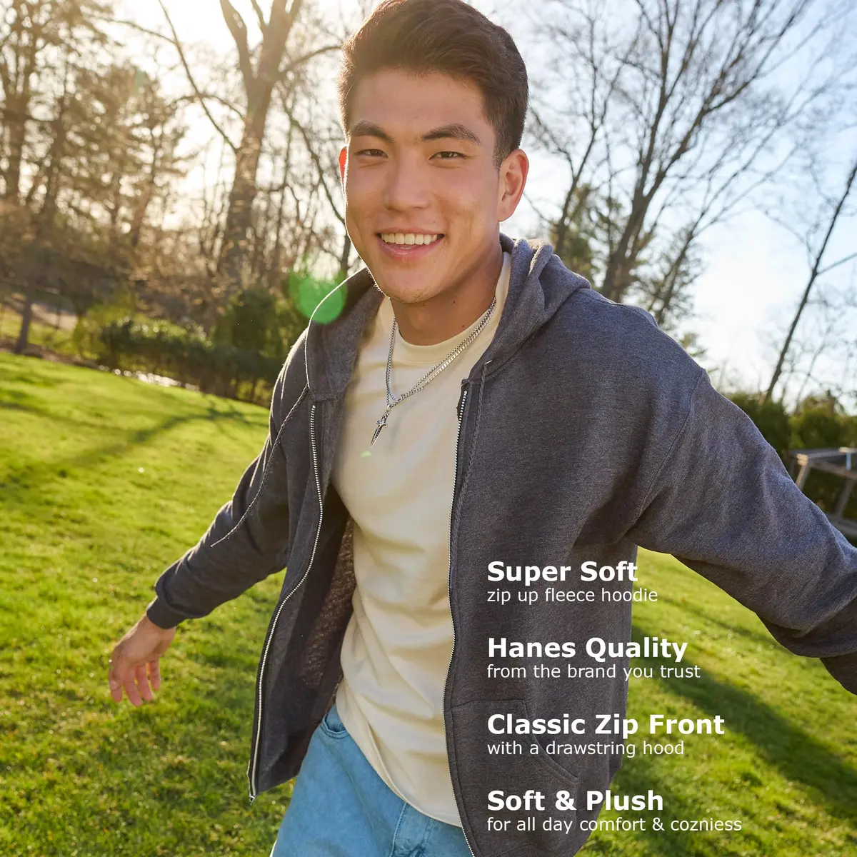 Hanes Men's Eco-Smart Full-Zip Hoodie Black Small | Classic Comfort for Indian Winters - view 6