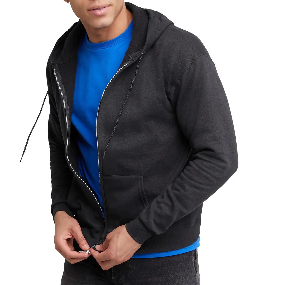 Hanes Men's Eco-Smart Full-Zip Hoodie Black Small | Classic Comfort for Indian Winters - main product image