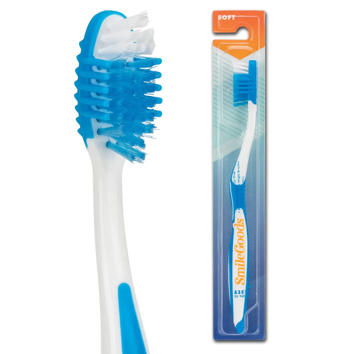 Practicon SmileGoods A351 Toothbrush 35 Tuft Soft Bristle | Individually Packaged, Assorted Colors, Bulk Pack of 72 - main product image