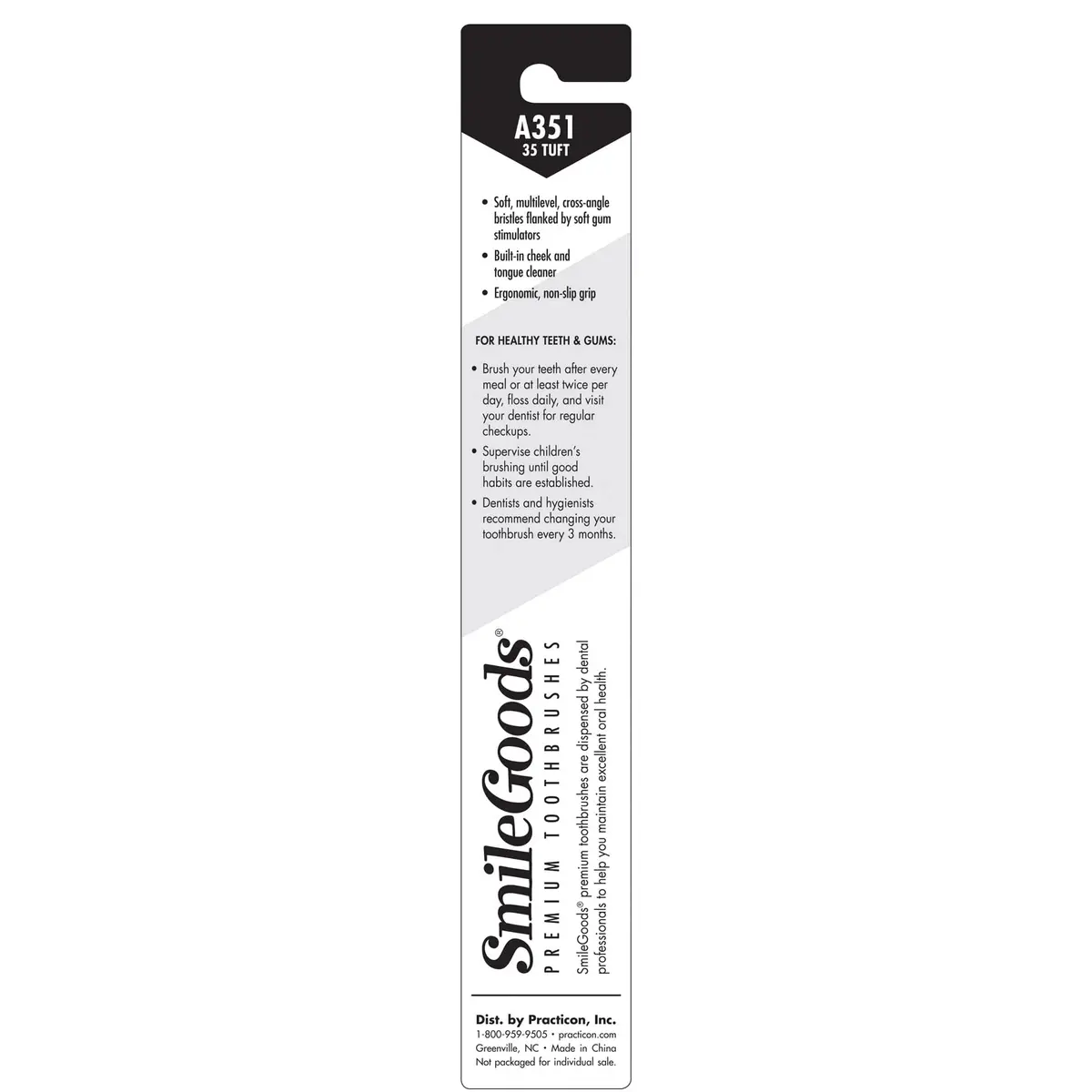 Practicon SmileGoods A351 Toothbrush 35 Tuft Soft Bristle | Individually Packaged, Assorted Colors, Bulk Pack of 72 - view 7