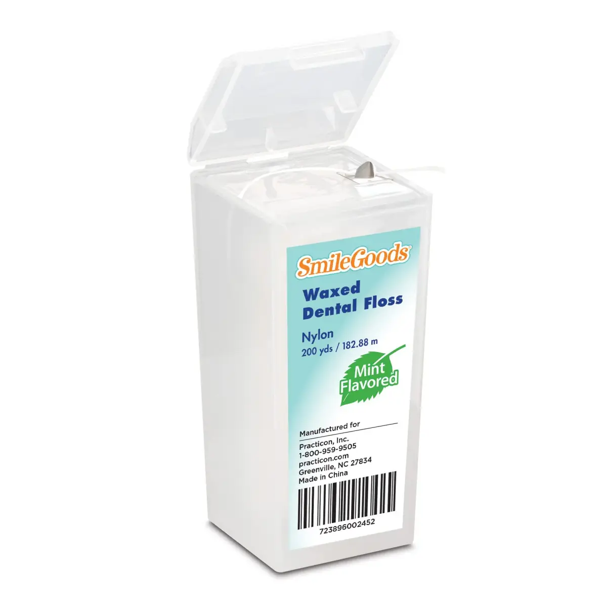 SmileGoods Waxed Dental Floss Mint Flavored 200 Yards | Shred-Resistant Nylon - main product image
