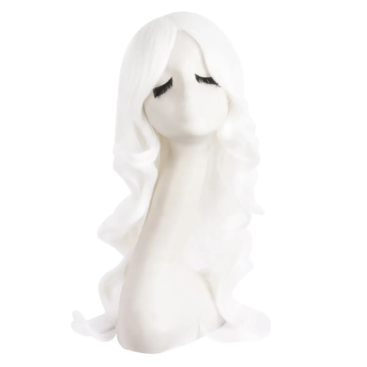 MapofBeauty White Long Wavy Side Bangs Cosplay Wig 60 cm (24 Inch) | Heat Resistant Synthetic Fiber - main product image
