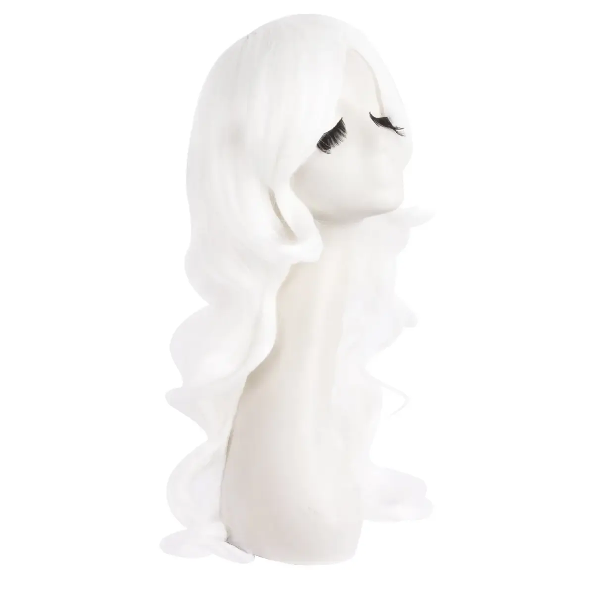 MapofBeauty White Long Wavy Side Bangs Cosplay Wig 60 cm (24 Inch) | Heat Resistant Synthetic Fiber - view 2