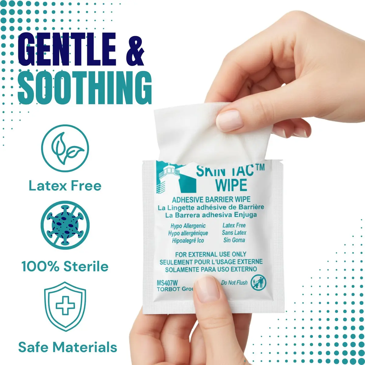 Torbot Skin Tac Wipes 50 Count | Latex-Free, Hypoallergenic, Liquid Adhesive Barrier for Sensitive Skin - view 4