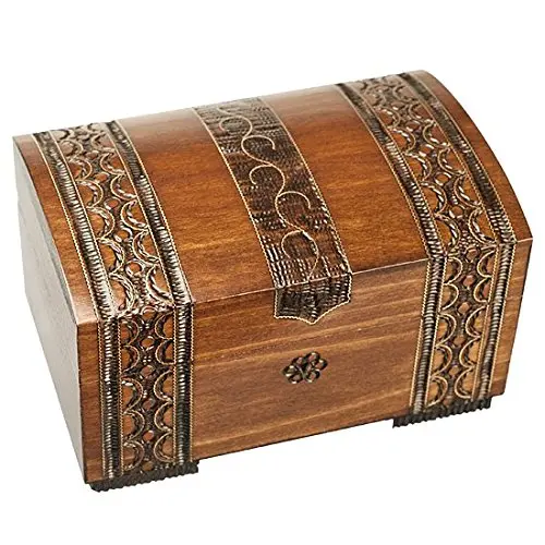 Enchanted WORLD OF BOXES Handmade Wooden Brass Clad Jewelry Box with Lock and Key, 17.1cm (6.75") | Authentic Import for Indian Buyers - main product image