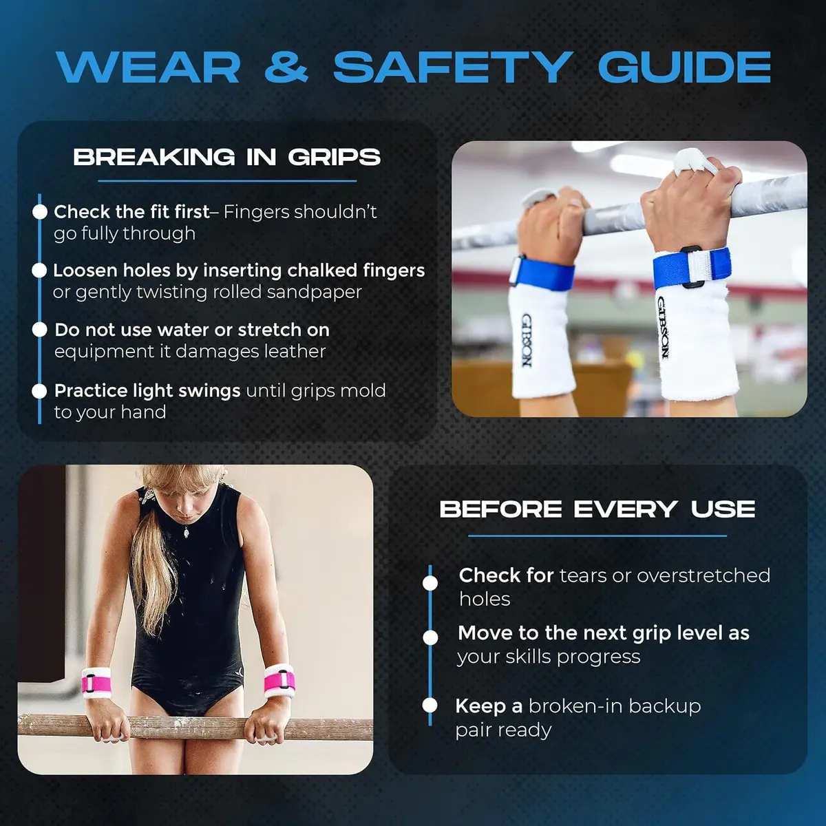 Gibson Athletic Rainbow Gymnastics Grips for Beginners, Medium, 2-Pack | Leather Hand Protection with Hook & Loop Closure - view 8