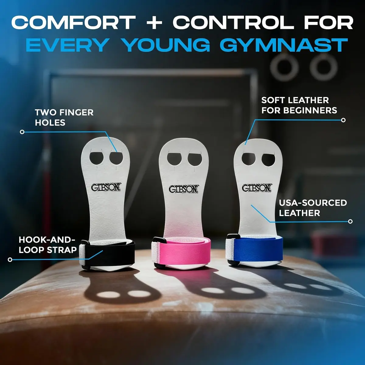 Gibson Athletic Rainbow Gymnastics Grips for Beginners, Medium, 2-Pack | Leather Hand Protection with Hook & Loop Closure - view 3