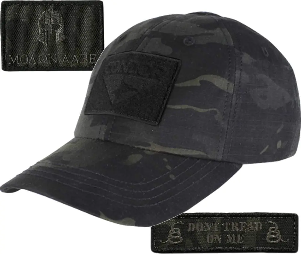 Gadsden and Culpeper Multicam-Black Tactical Patch & Hat Bundle (Molon Labe/DTOM Patches) | Adjustable Military Cap in USA - main product image