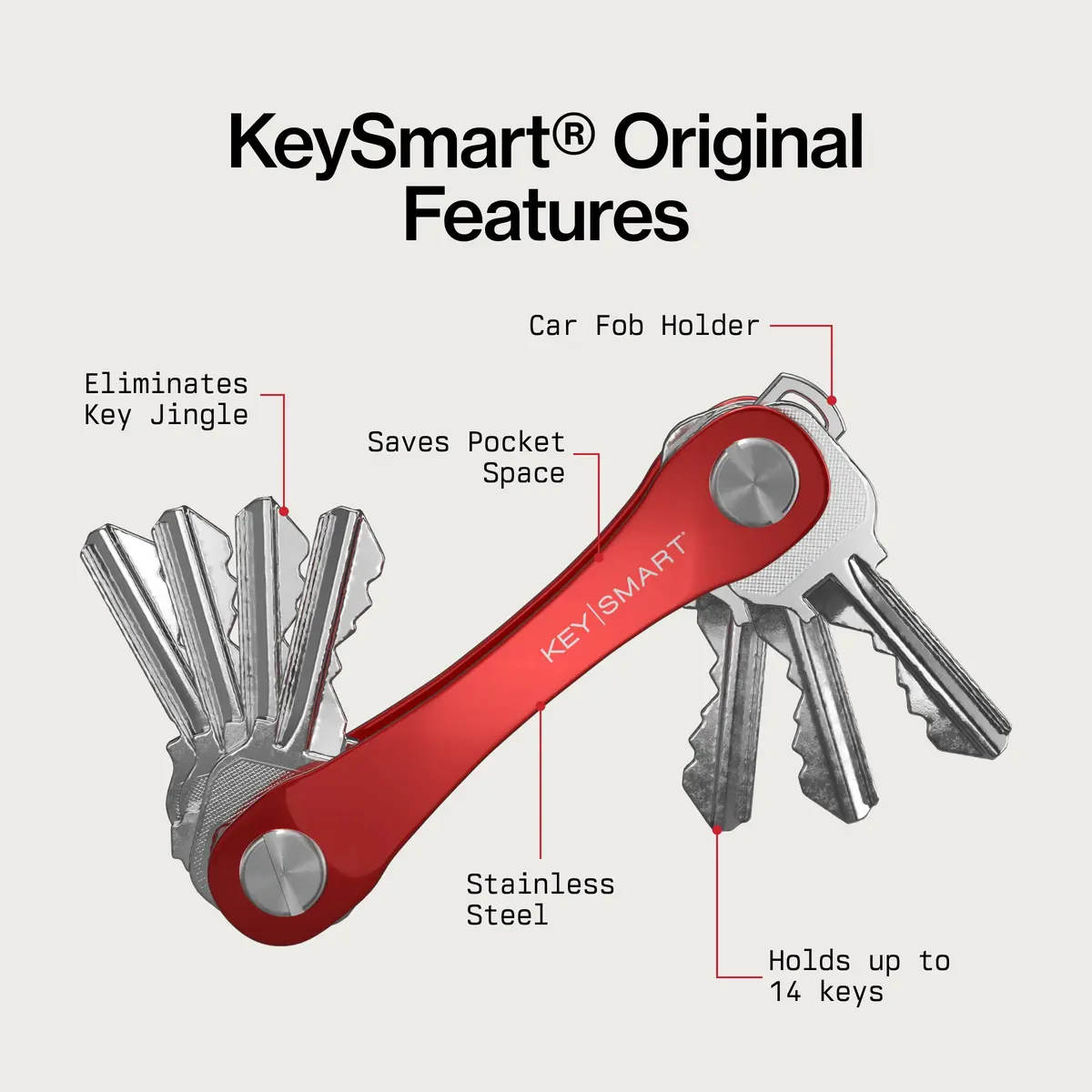 KeySmart Original Key Holder Red for 14 Keys | Compact Clutter-Free Keychain Organizer - view 7