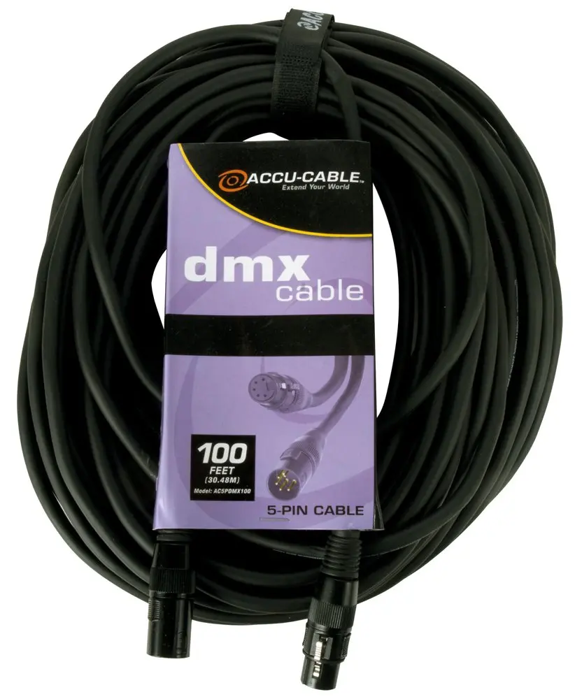 adj Power Cord 100ft, 5 PIN DMX Cable, Black | Shielded, Professional Stage Lighting - main product image