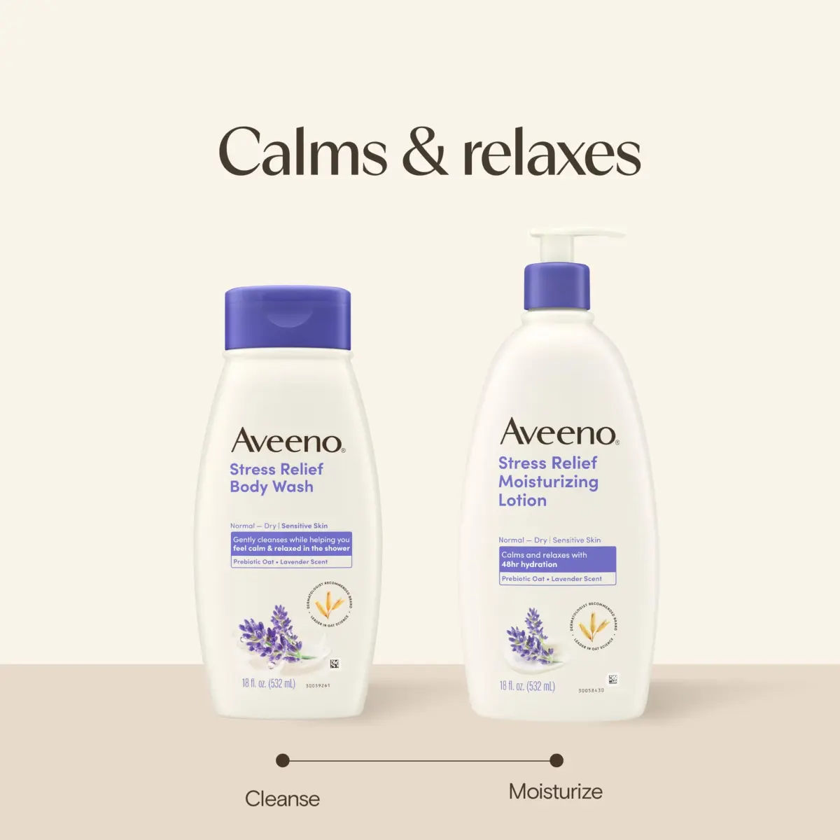 Aveeno Stress Relief Moisturizing Body Lotion, Lavender Scent with Prebiotic Oat, 532ml (18 Fl Oz Pack of 3) | 48-Hour Hydration for Sensitive Skin - view 8