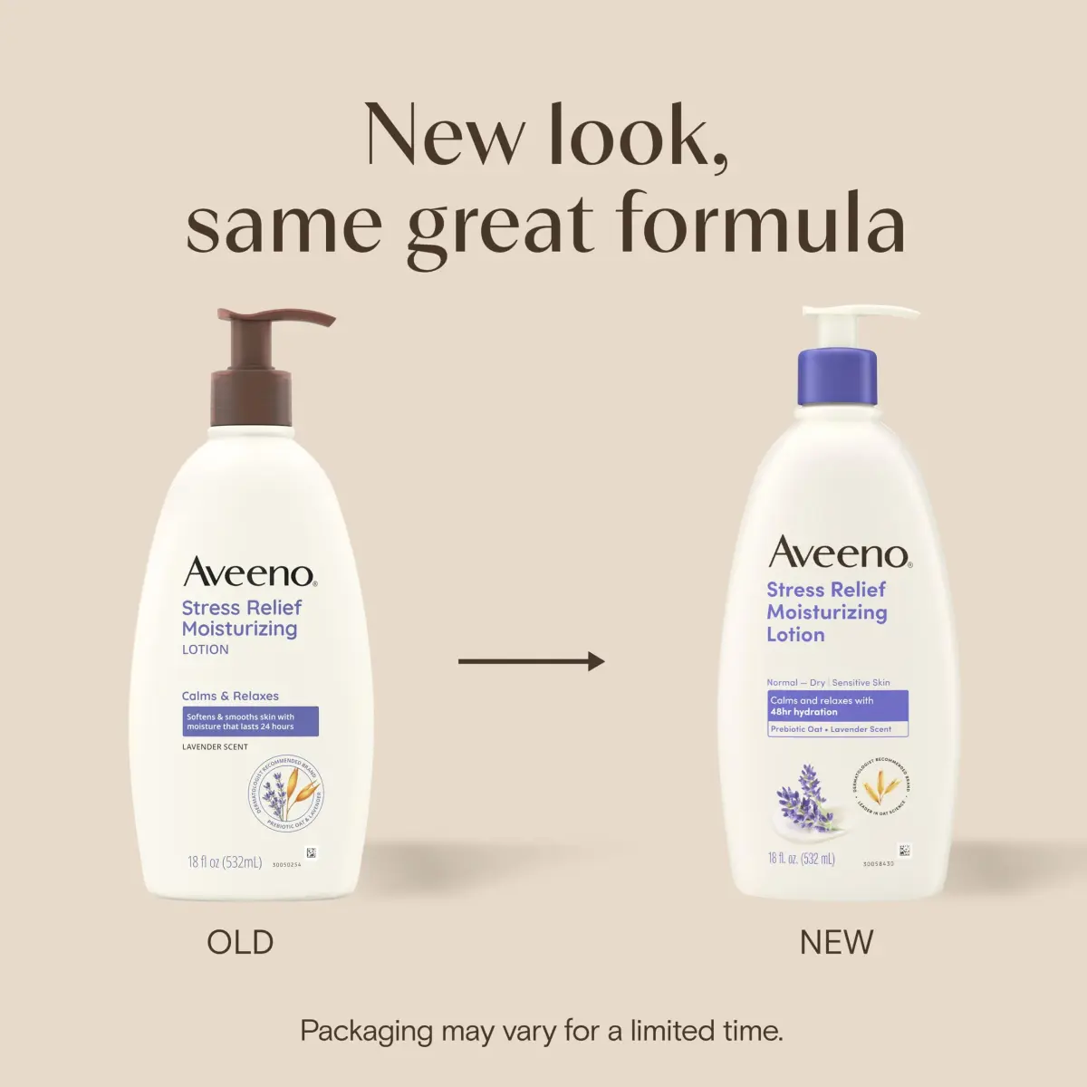 Aveeno Stress Relief Moisturizing Body Lotion, Lavender Scent with Prebiotic Oat, 532ml (18 Fl Oz Pack of 3) | 48-Hour Hydration for Sensitive Skin - view 2