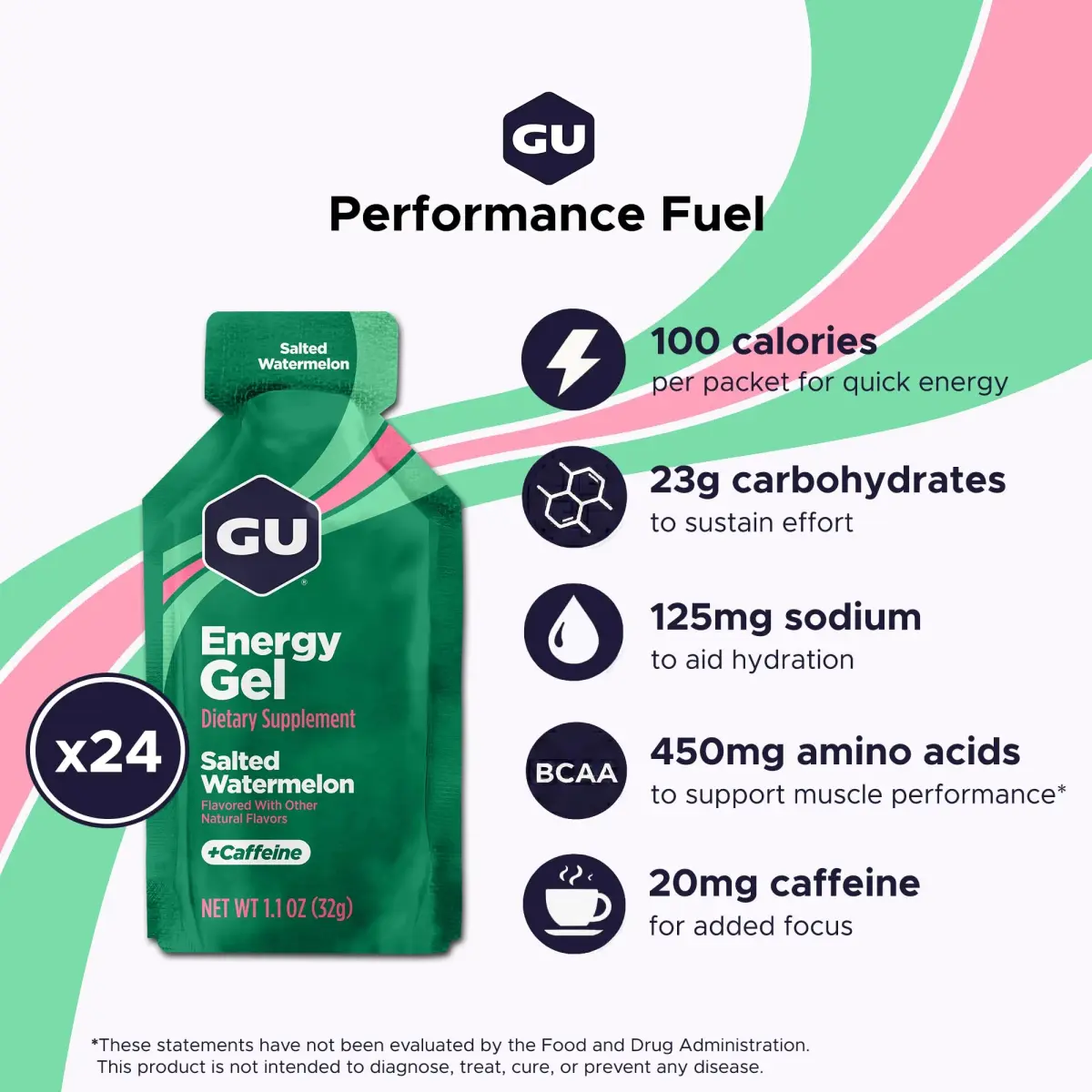 GU Energy Original Sports Nutrition Energy Gel - Salted Watermelon, 1 Count (Pack of 24) | Dual Source Energy for Endurance Athletes - view 2