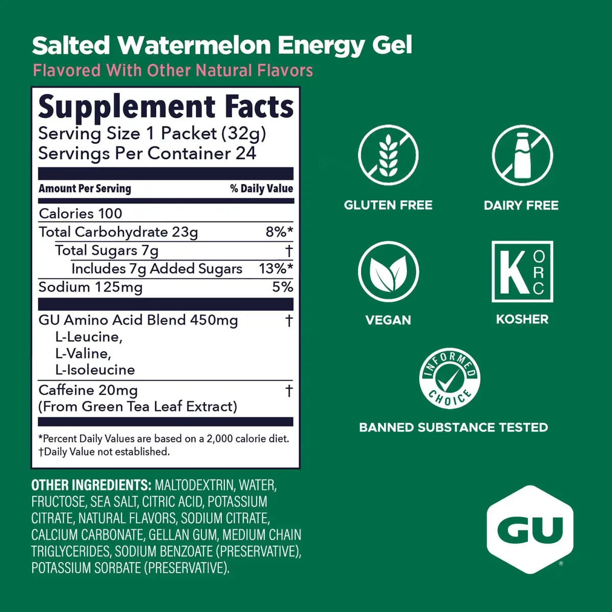 GU Energy Original Sports Nutrition Energy Gel - Salted Watermelon, 1 Count (Pack of 24) | Dual Source Energy for Endurance Athletes - view 3