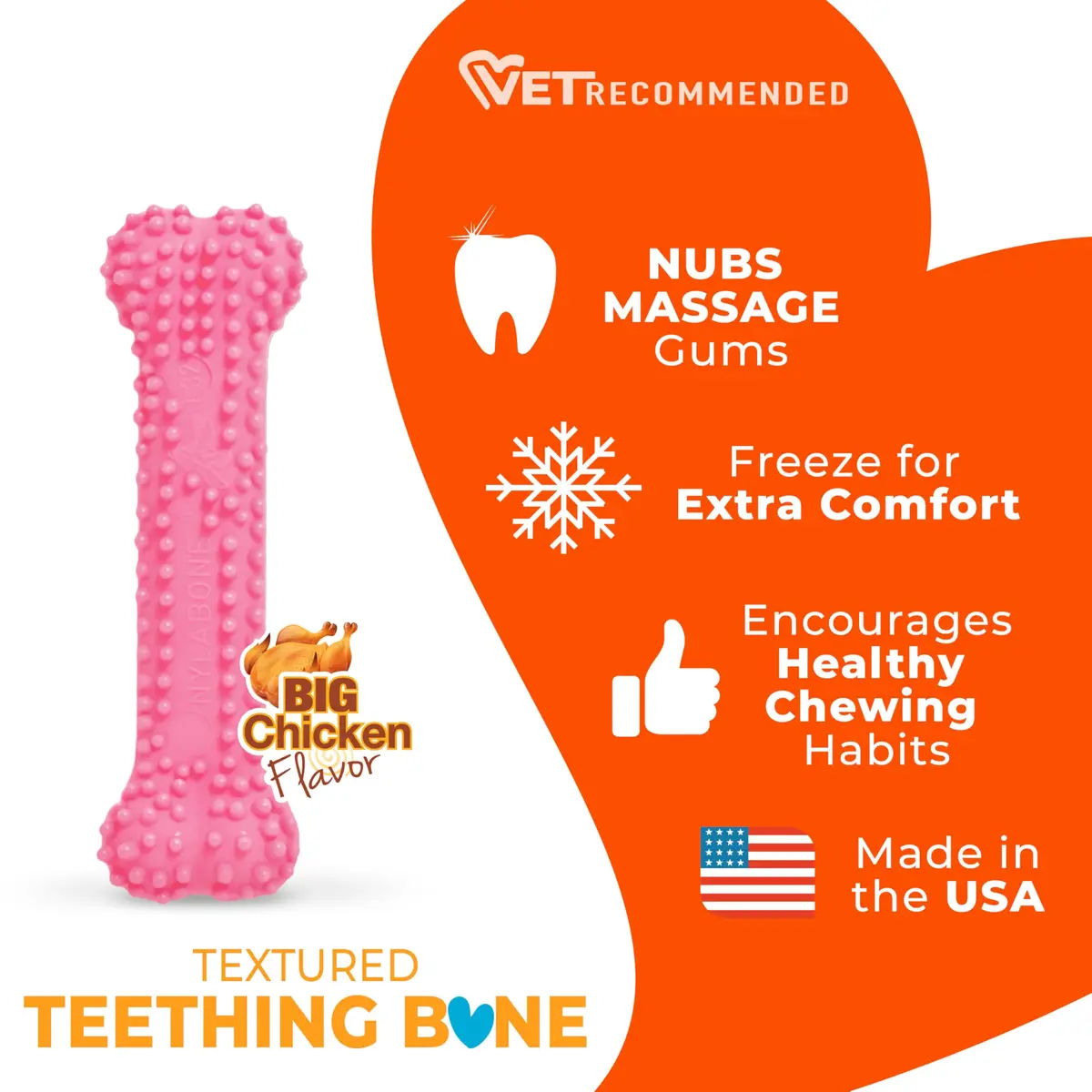 Nylabone Puppy Chew Pink Textured Teething Dog Bone, X-Small | Gentle Teething Relief for Puppies - view 4