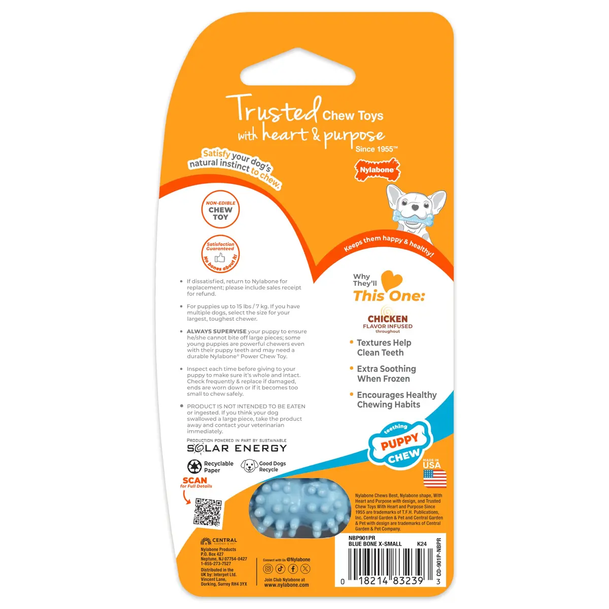 Nylabone Puppy Chew Blue Textured Teething Dog Bone X-Small | Soothes Gums & Cleans Teeth - view 9