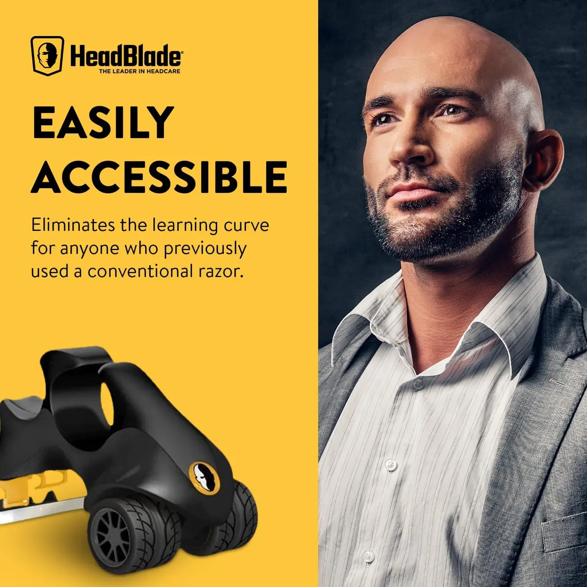 HeadBlade LE ATX Men's Head Shaving Razor - Black - Rigid Body with Multiblade Design and Non Slip Rubber Ring for Easy Reach, Close Shave - view 7