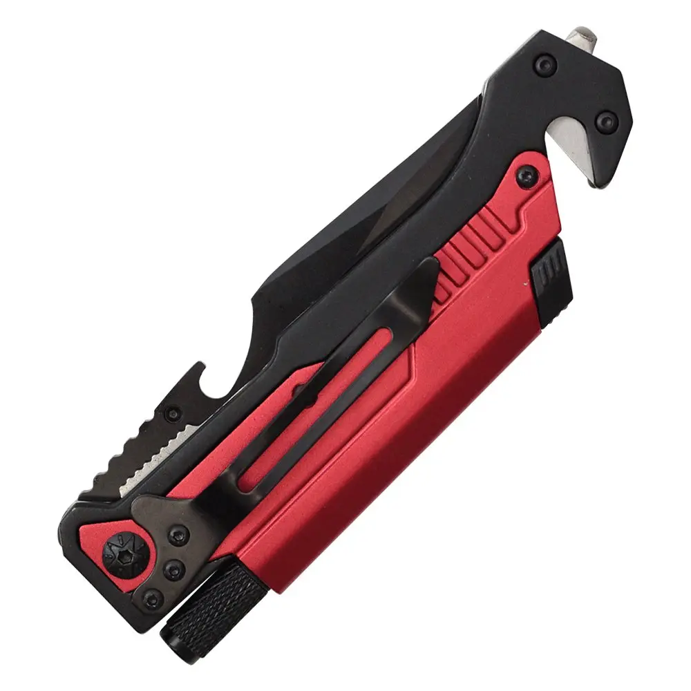 Wartech YC-S-9045-RD Spring Assisted 8.5" Folding Knife | Multi-Purpose Outdoor Tool with LED & Fire Starter - view 3