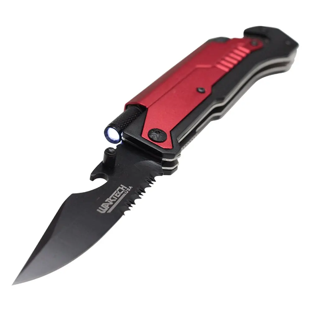 Wartech YC-S-9045-RD Spring Assisted 8.5" Folding Knife | Multi-Purpose Outdoor Tool with LED & Fire Starter - view 4