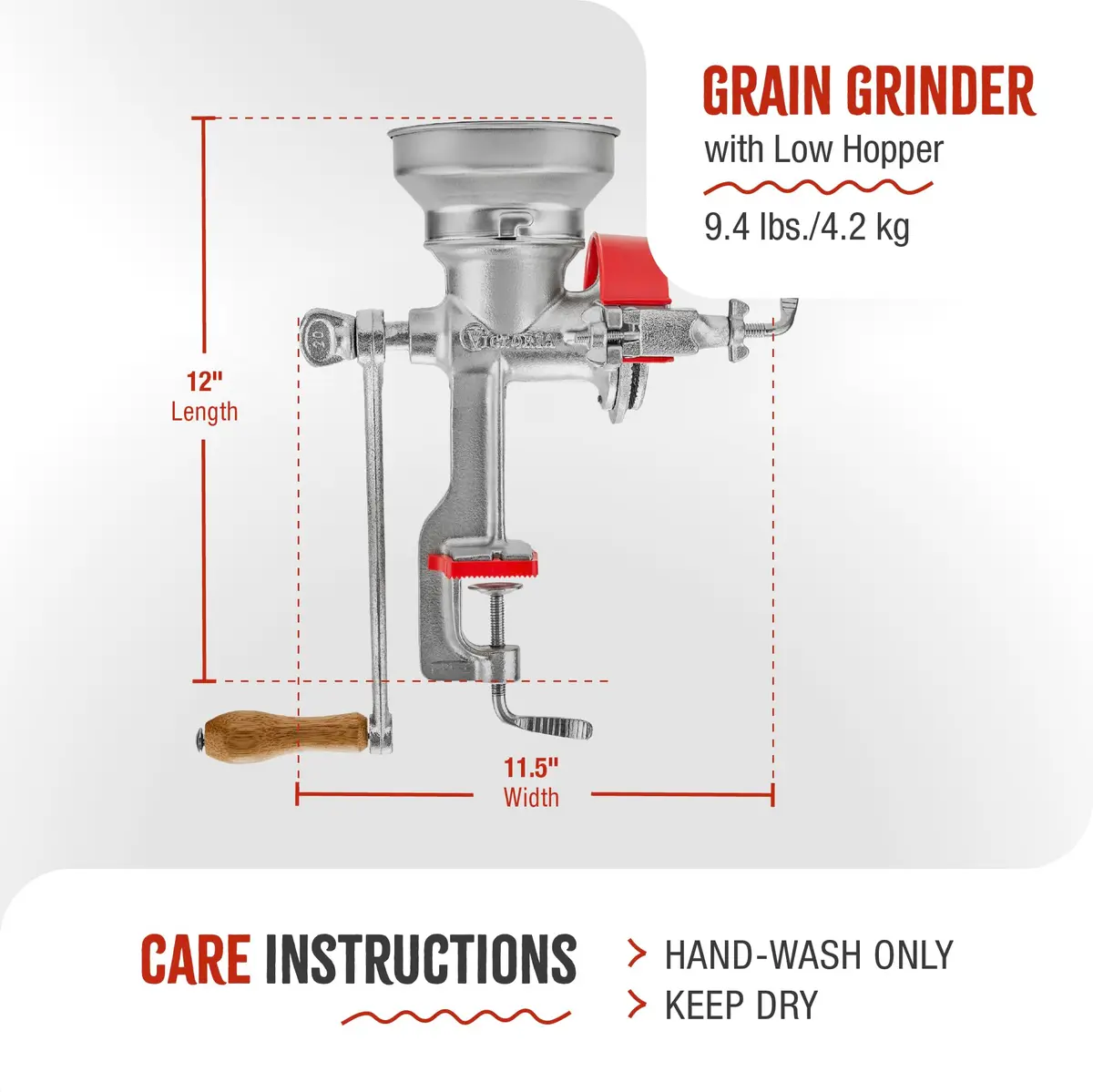 Victoria Manual Cast Iron Grain Mill 1200g with Low Hopper | Durable Hand-Crank Food Grinder - view 10
