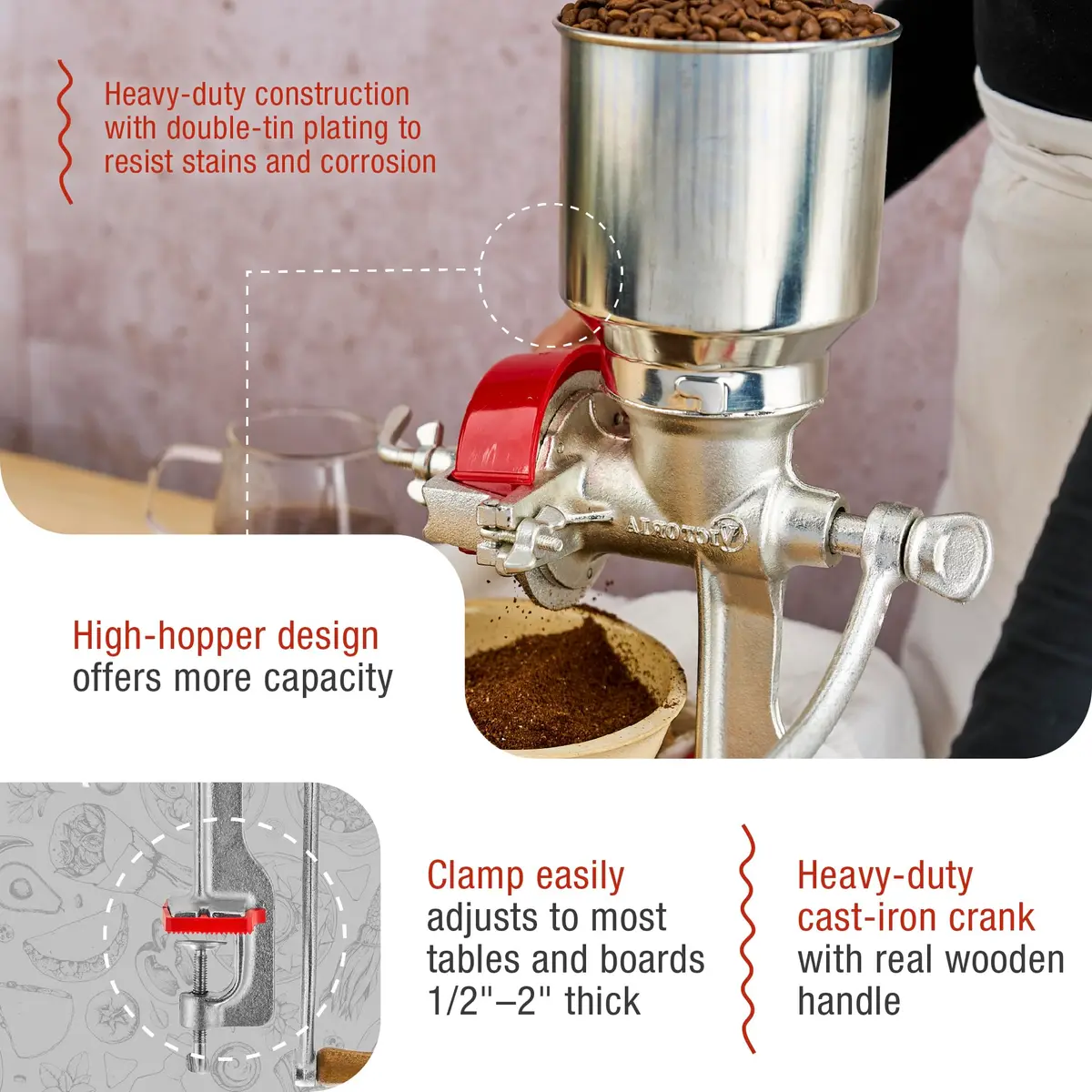 Victoria Manual Cast Iron Grain Mill 2400g with High Hopper | Durable Hand Grinder for Wheat & Spices - view 5