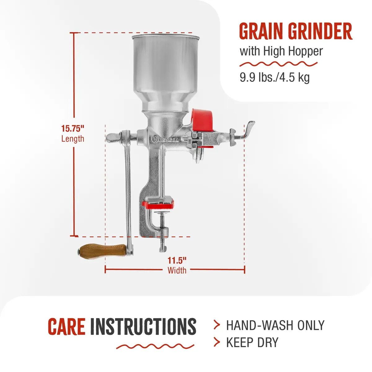 Victoria Manual Cast Iron Grain Mill 2400g with High Hopper | Durable Hand Grinder for Wheat & Spices - view 7