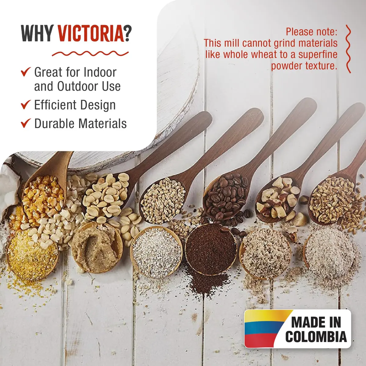 Victoria Manual Cast Iron Grain Mill 2400g with High Hopper | Durable Hand Grinder for Wheat & Spices - view 3