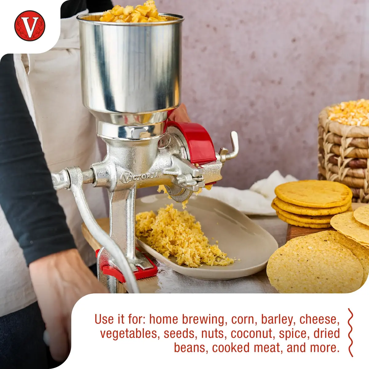 Victoria Manual Cast Iron Grain Mill 2400g with High Hopper | Durable Hand Grinder for Wheat & Spices - view 4