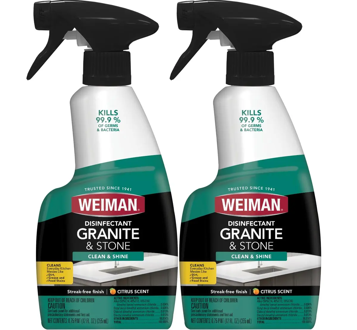 Weiman Disinfectant Granite & Stone Daily Clean & Shine - 12 fl oz (2 Pack) | Disinfects & Revitalizes Sealed Surfaces - main product image