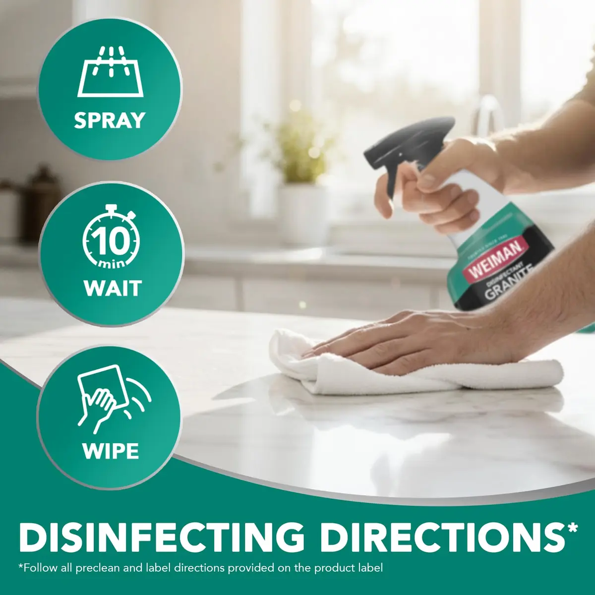 Weiman Disinfectant Granite & Stone Daily Clean & Shine - 12 fl oz (2 Pack) | Disinfects & Revitalizes Sealed Surfaces - view 9