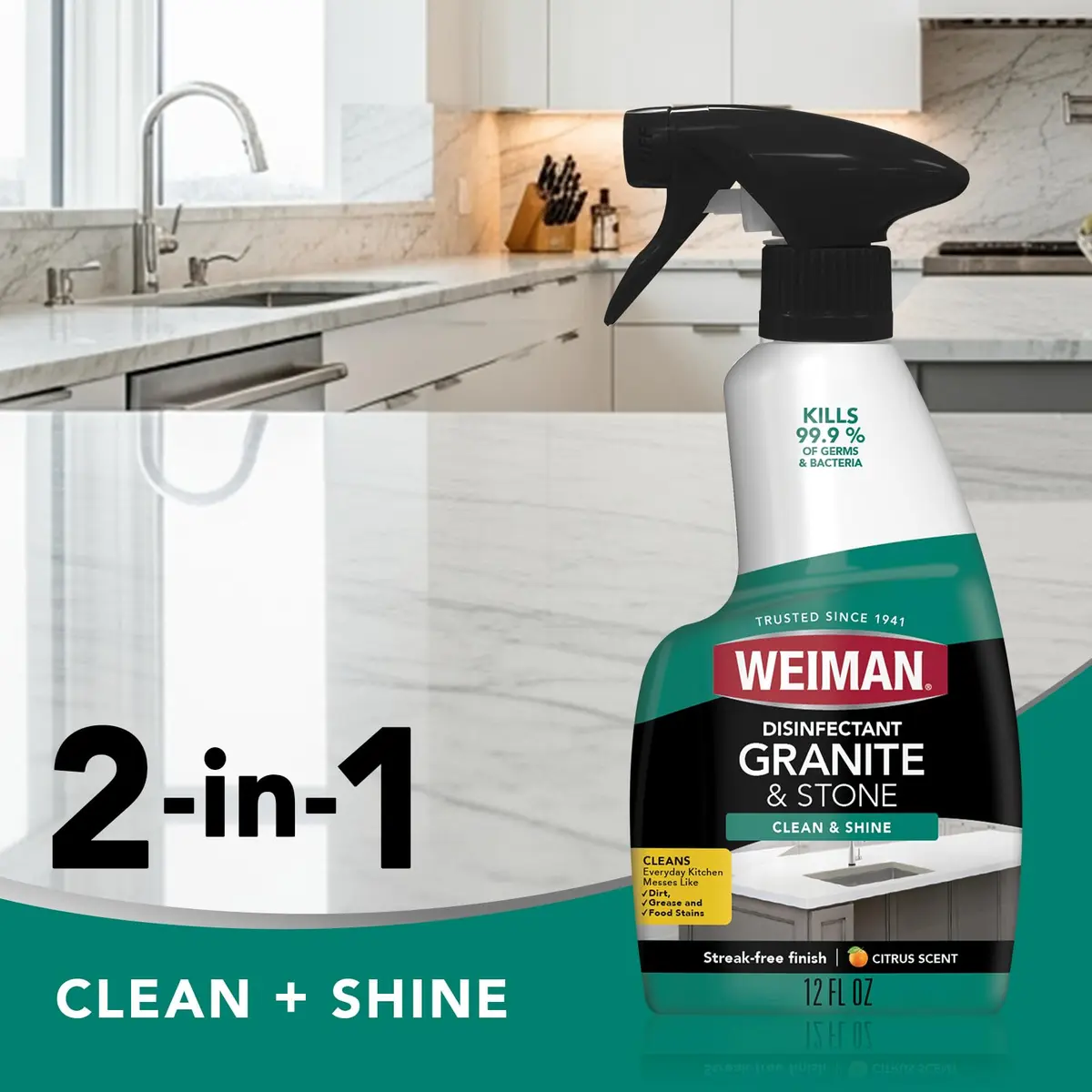 Weiman Disinfectant Granite & Stone Daily Clean & Shine - 12 fl oz (2 Pack) | Disinfects & Revitalizes Sealed Surfaces - view 3