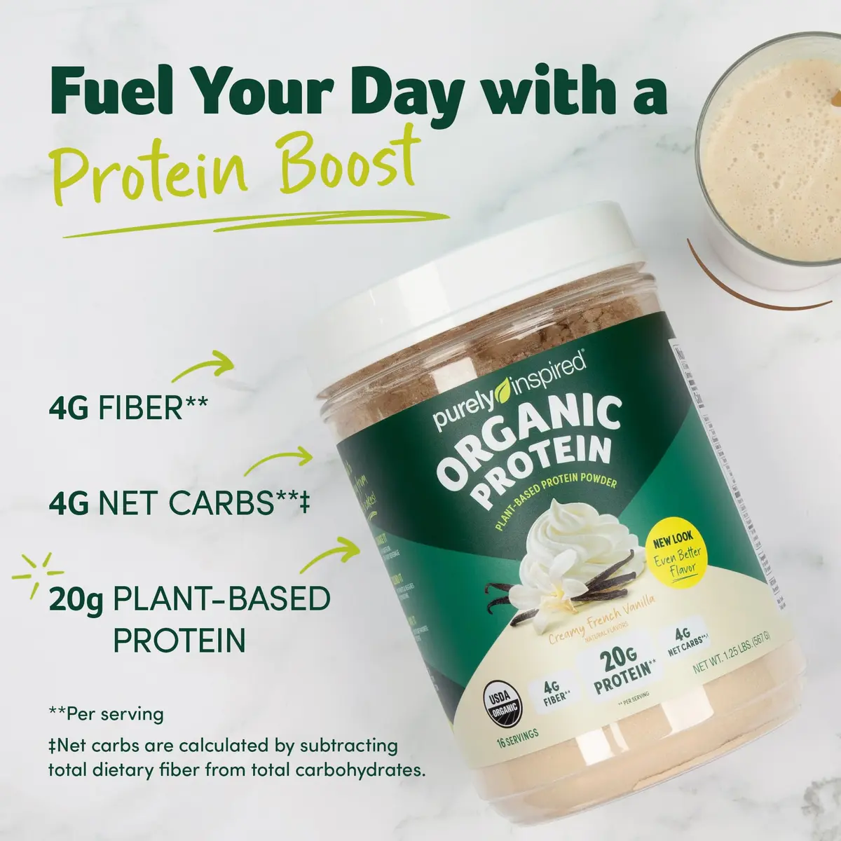 Purely Inspired Plant-Based Protein Powder, Creamy French Vanilla | 20g Vegan Organic Shake - view 2