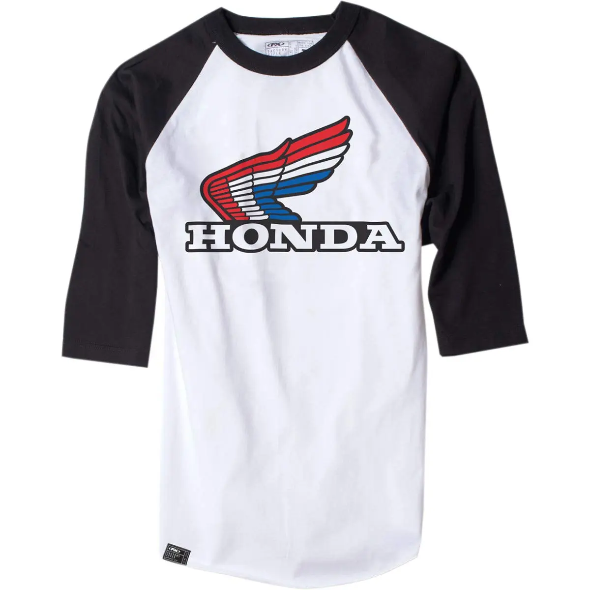 Factory Effex Honda Mens 3/4 Sleeve Baseball T-Shirt White/Black/Red XL | Vintage Crew Neck Raglan Sleeve Cotton Polyester - main product image